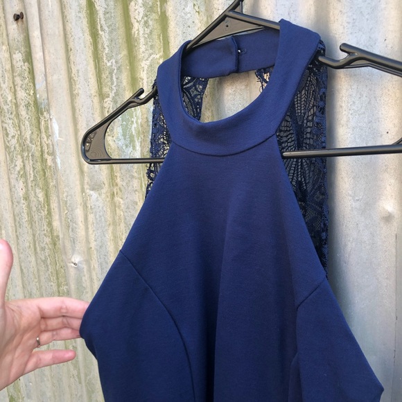 Lulu’s Dress Hometown Girl Size S Mini Skater Blue Lace Sleeveless Cutout - Picture 5 of 14